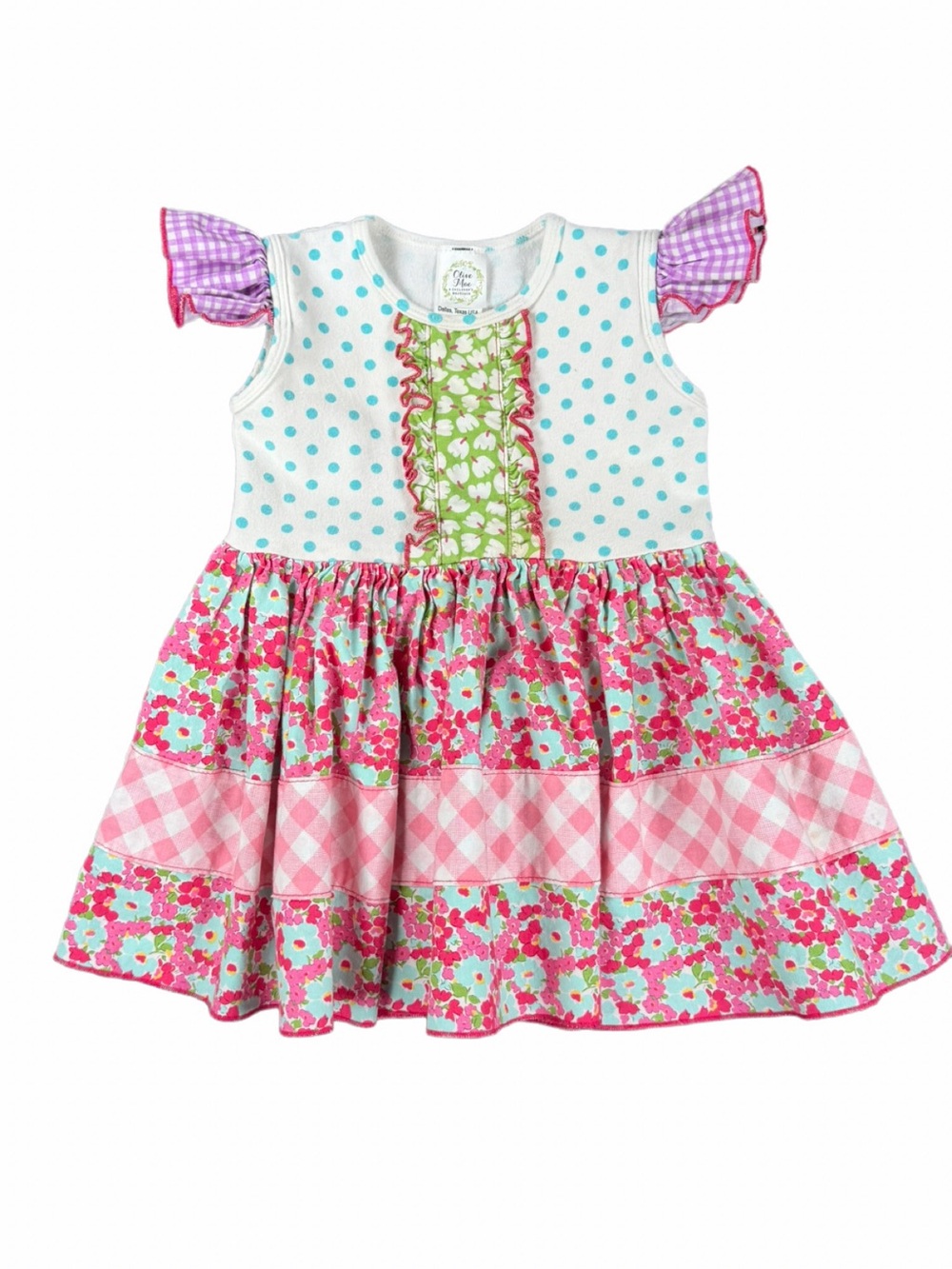 OLIVE MAE Flutter Sleeve Polka Dot/Floral Print Dress- 2T
